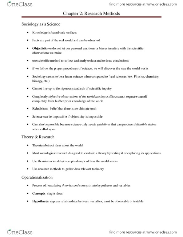 SOC101 Chapter Notes - Chapter 2: Operationalization, Relativism thumbnail