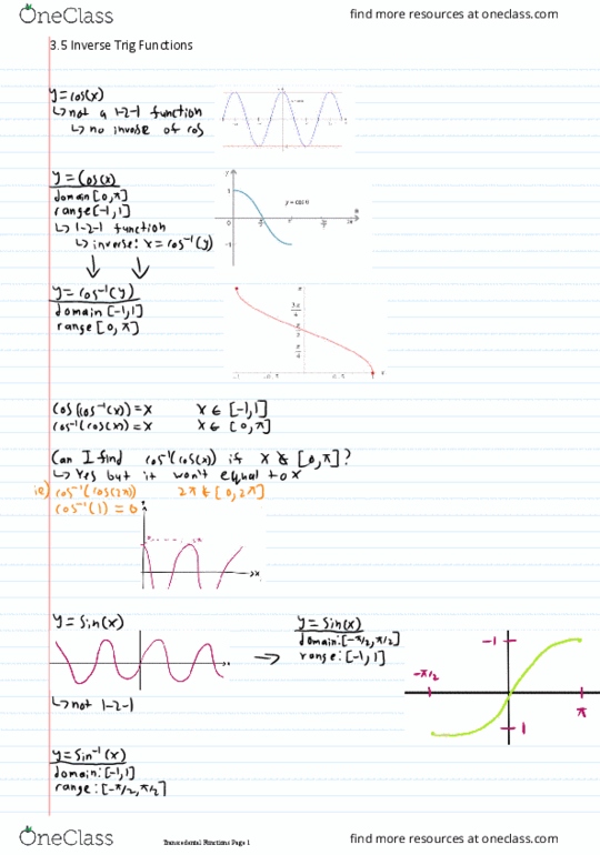 Applied Mathematics 1413 Chapter 3.5: Applied Mathematics 1413 Chapter 3.: 3.5 Inverse Trig Functions thumbnail