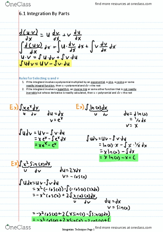 Applied Mathematics 1413 Chapter 6.1: Applied Mathematics 1413 Chapter 6.: 6.1 Integration By Parts thumbnail
