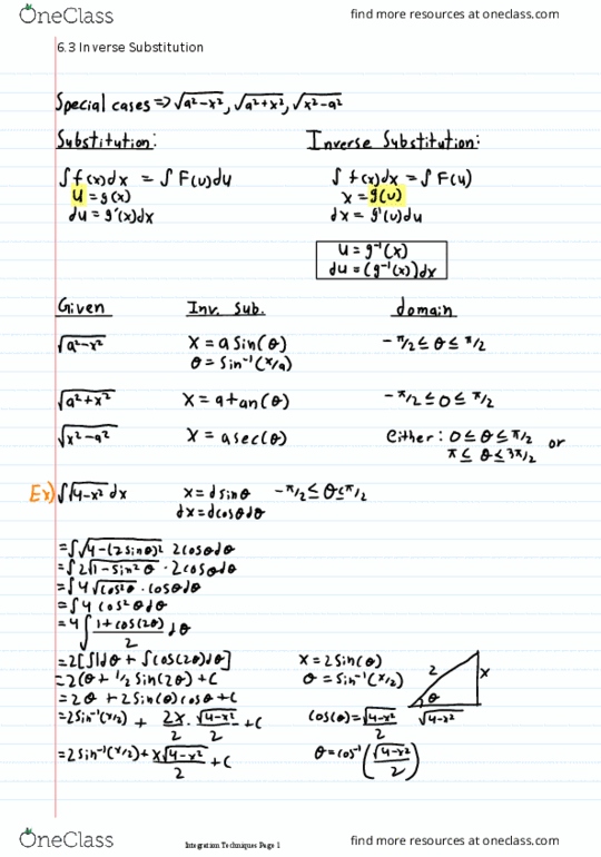 Applied Mathematics 1413 Chapter 6.3: Applied Mathematics 1413 Chapter 6.: 6.3 Inverse Substitution thumbnail