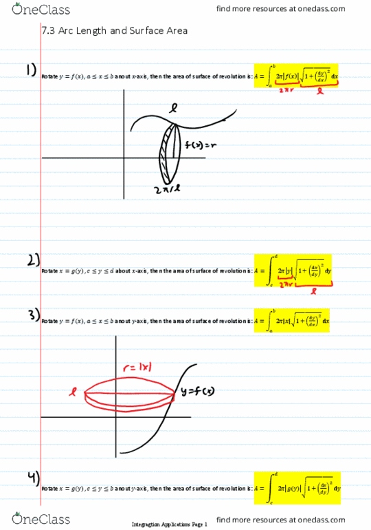 Applied Mathematics 1413 Chapter 7.3: Applied Mathematics 1413 Chapter 7.: 7.3 Arc Length and Surface Area thumbnail