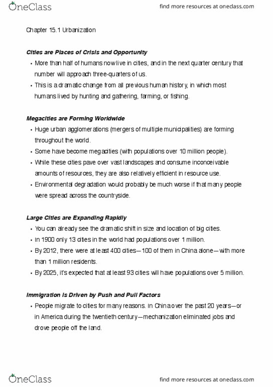 BISC 3 Lecture Notes - Lecture 18: Megacity, Environmental Degradation, Arena thumbnail