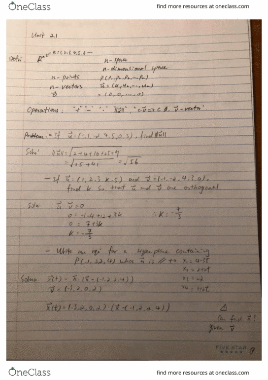 Mathematics 1229A/B Lecture 4: Hyperplanes and Matrix cover image