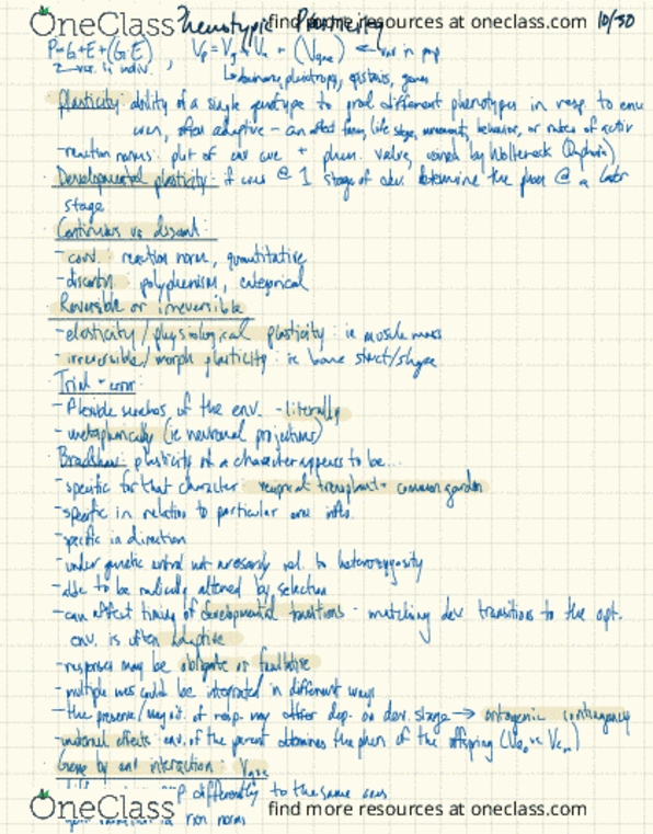 PLANTBI C109 Lecture Notes - Lecture 11: Ontogeny, Reaction Norm, Pleiotropy thumbnail