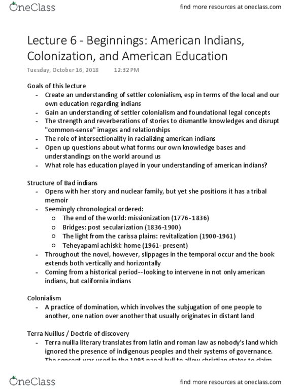 CLUSTER 20A Lecture 6: Lecture 6 - Beginnings American Indians, Colonization, and American Education thumbnail