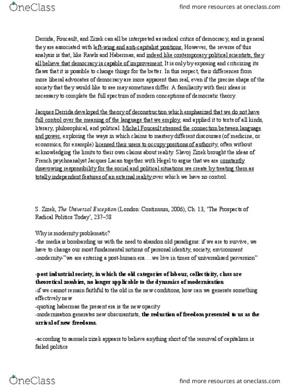 GOVT2112 Lecture Notes - Lecture 15: Jacques Lacan, Obscurantism, Deconstruction thumbnail