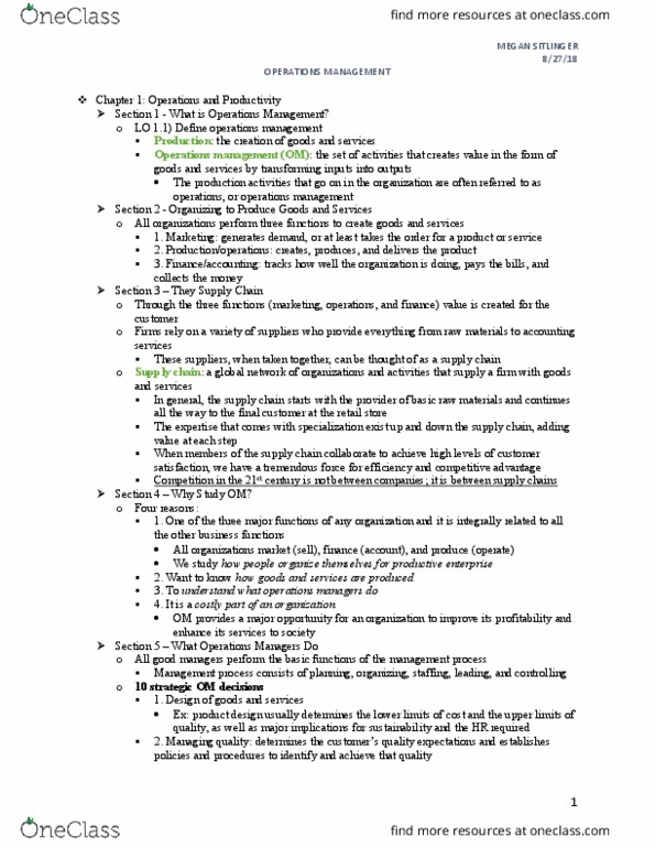 BUSQOM 1070 Chapter Notes - Chapter 1: Operations Management, Supply Chain, Human Resources thumbnail