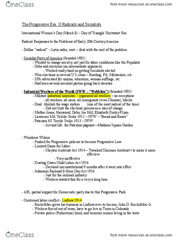 37:575:202 Lecture Notes - Lecture 6: Elizabeth Gurley Flynn, Triangle Shirtwaist Factory Fire, Clayton Antitrust Act thumbnail