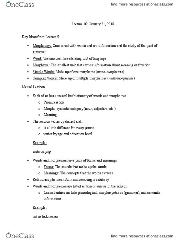 LING 200 Lecture Notes - Lecture 10: Bound And Unbound Morphemes, Word Formation, Preposition And Postposition thumbnail