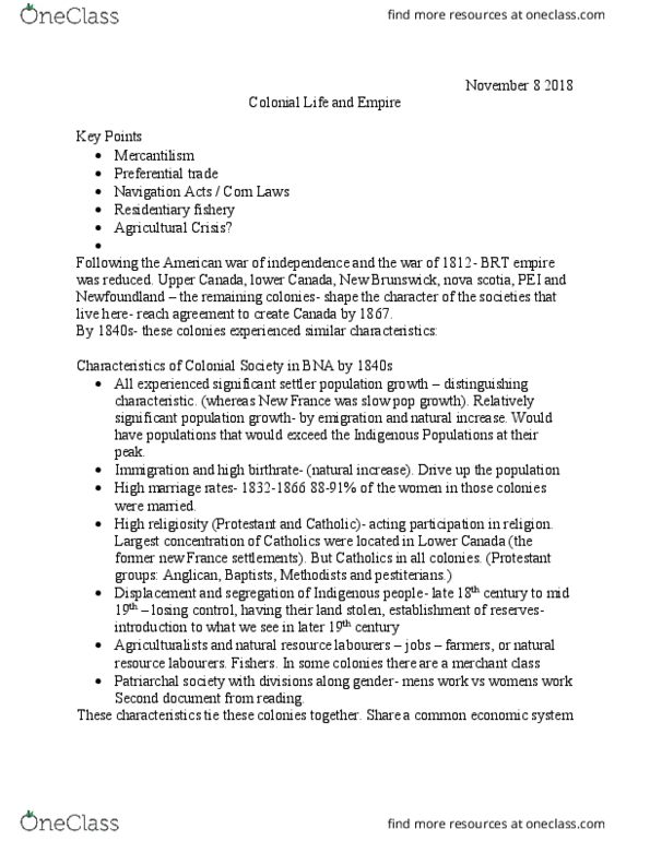 HIST 2500 Lecture Notes - Lecture 4: Lower Canada, Navigation Acts, Corn Laws thumbnail