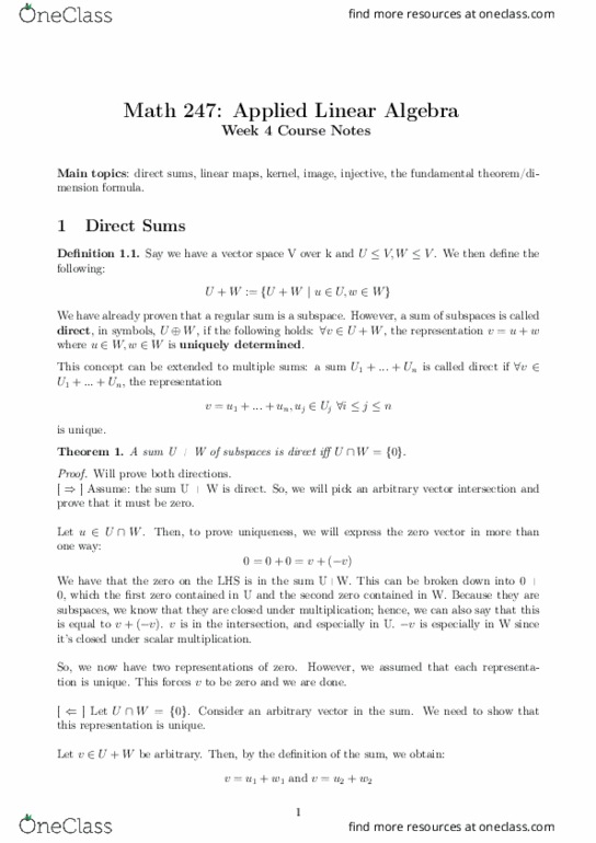 MATH 247 Lecture Notes - Lecture 4: Scalar Multiplication, Linear Map, Surjective Function thumbnail