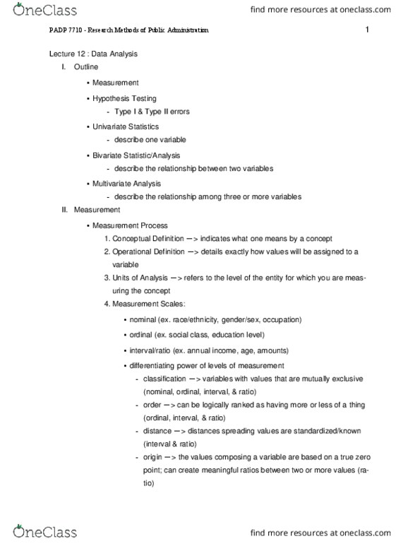 PADP 7110 Lecture Notes - Lecture 12: Theoretical Definition, Univariate, Type I And Type Ii Errors thumbnail