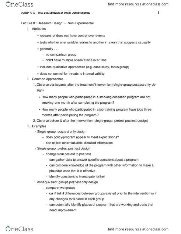 PADP 7110 Lecture Notes - Lecture 8: Internal Validity, Focus Group, Time Series thumbnail