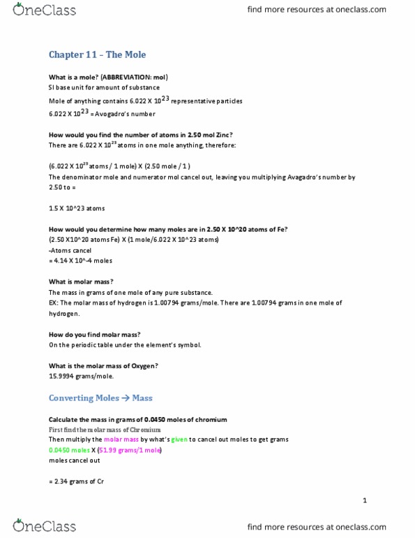 CH111 Lecture Notes - Lecture 1: Si Base Unit, Molar Mass, Ionic Compound thumbnail