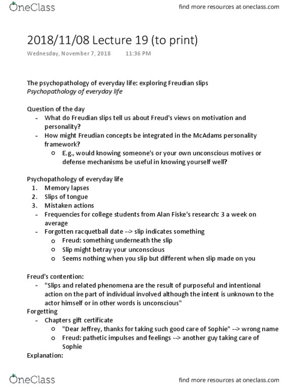 PSYC 332 Lecture Notes - Lecture 19: Freudian Slip, Psychopathology, Meta-Analysis thumbnail