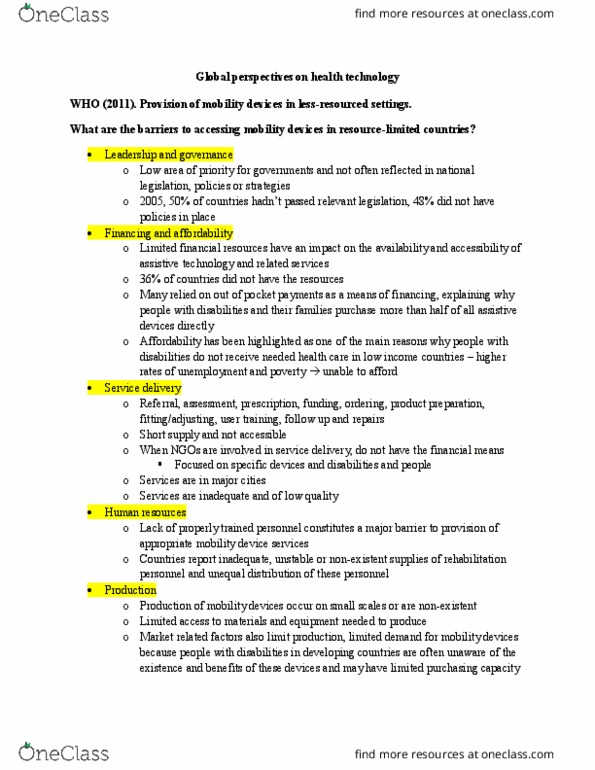 HSS 3332 Chapter Notes - Chapter 10: Mobility Aid, Assistive Technology, Human Resources thumbnail