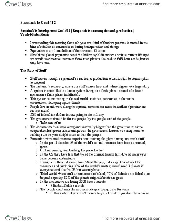 HSS 3105 Chapter Notes - Chapter 4: Sustainable Development Goals, Two Thousand Trees Festival, Asthma thumbnail