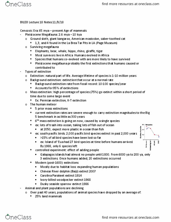 BILD 3 Lecture Notes - Lecture 18: Dusky Seaside Sparrow, Background Extinction Rate, Pleistocene Megafauna thumbnail