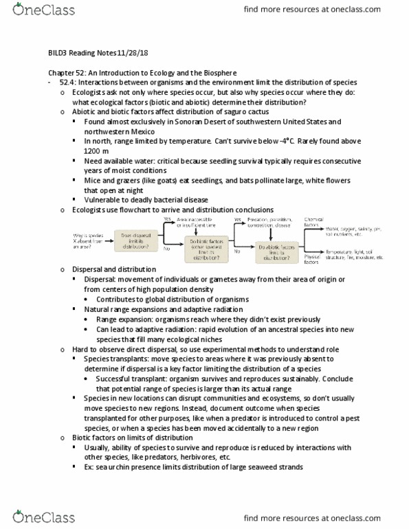 BILD 3 Chapter Notes - Chapter 22: Adaptive Radiation, Flowchart, Life Table thumbnail