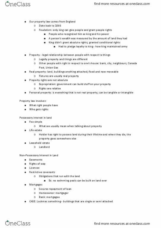 Law 2101 Lecture Notes - Lecture 6: Leasehold Estate, Property Law, Life Estate thumbnail