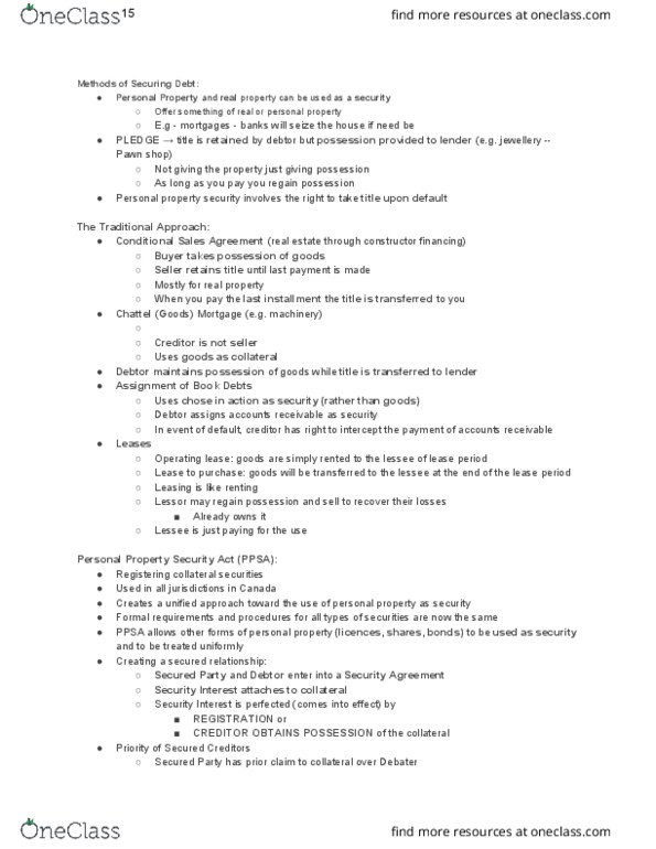 BLAW 3100 Chapter Notes - Chapter 15: Operating Lease, Personal Property, Accounts Receivable thumbnail