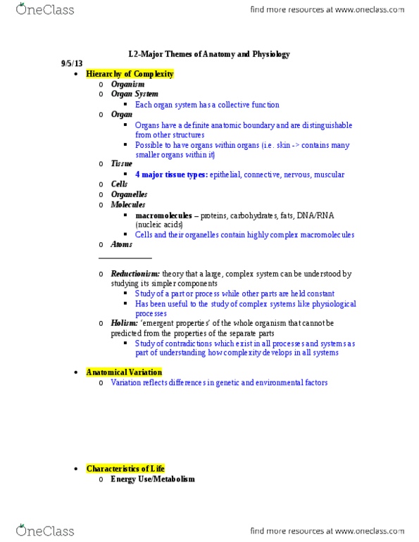 BIOL 1117 Lecture Notes - Basal Metabolic Rate, Reductionism, Thermoregulation thumbnail