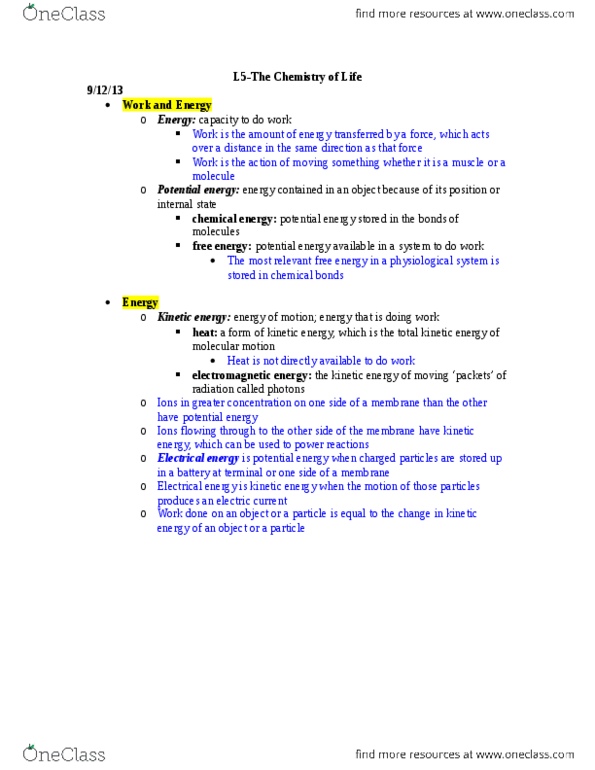 BIOL 1117 Lecture Notes - Chemical Reaction, Ionic Bonding, Electrical Energy thumbnail