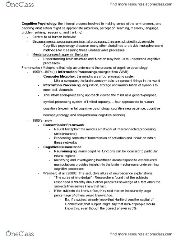 PSYC2013 Lecture Notes - Lecture 1: Cognitive Psychology, Neuroimaging, Facial Recognition System thumbnail