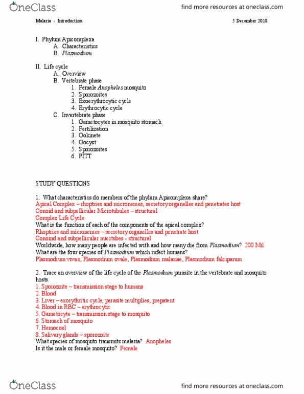 01:146:328 Lecture Notes - Lecture 21: Plasmodium Ovale, Rhoptry, Apicomplexa thumbnail