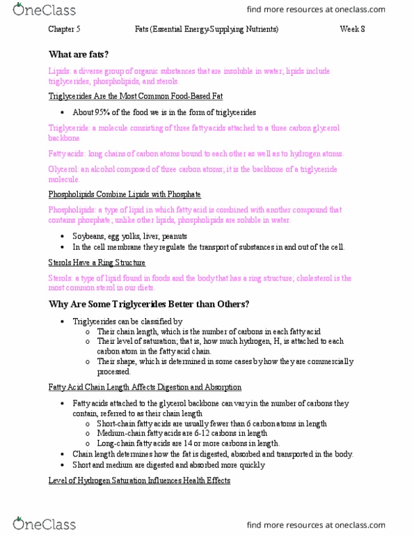 HUN 2201 Lecture Notes - Lecture 7: Essential Fatty Acid, Saturated Fat, Sterol thumbnail