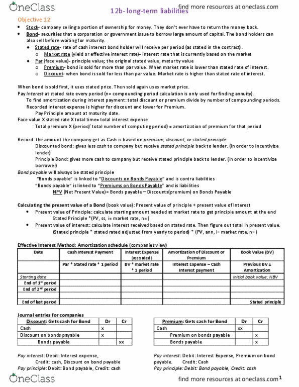 ACG 2021 Chapter Notes - Chapter 12b: Effective Interest Rate, Amortization Schedule, Market Rate thumbnail