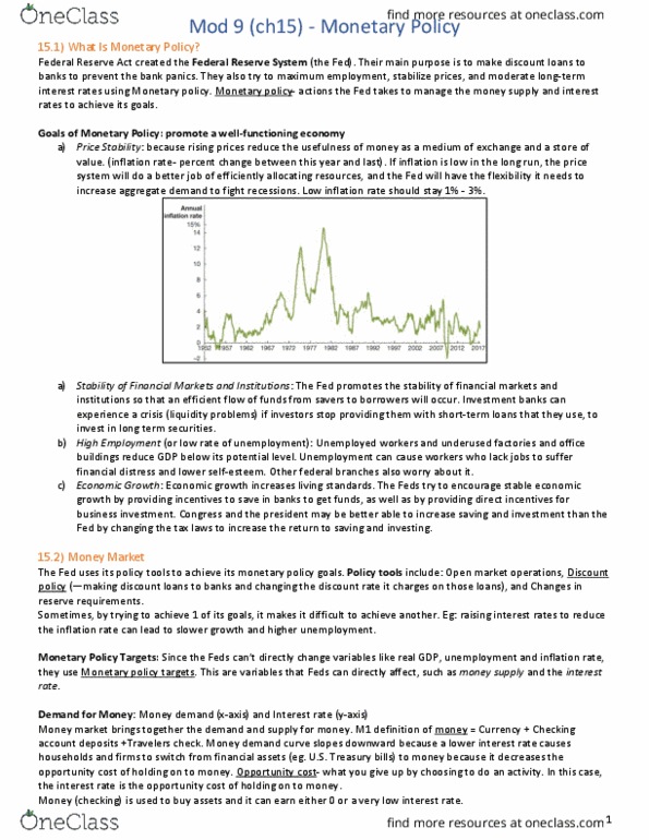 ECO 2013 Chapter Notes - Chapter 15: Federal Reserve Act, Open Market Operation, Federal Funds Rate thumbnail