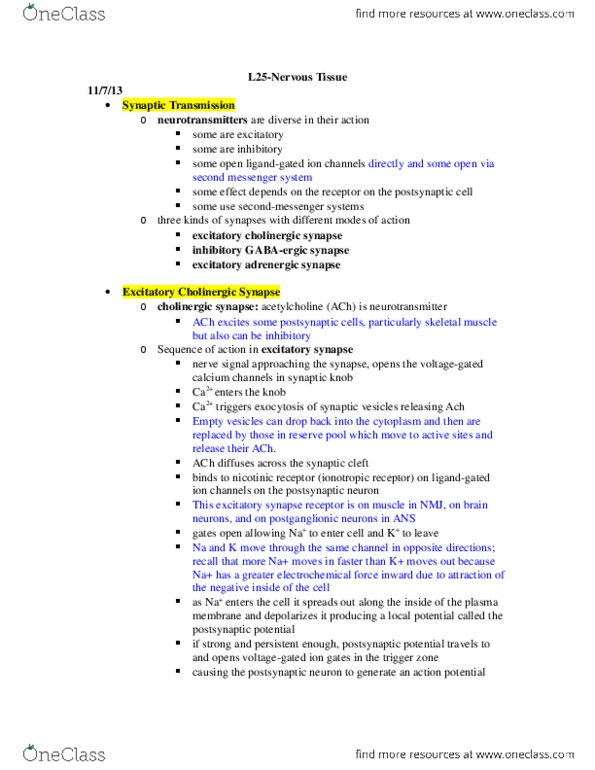 BIOL 1117 Lecture Notes - Ligand-Gated Ion Channel, Cyclic Adenosine Monophosphate, Reuptake thumbnail