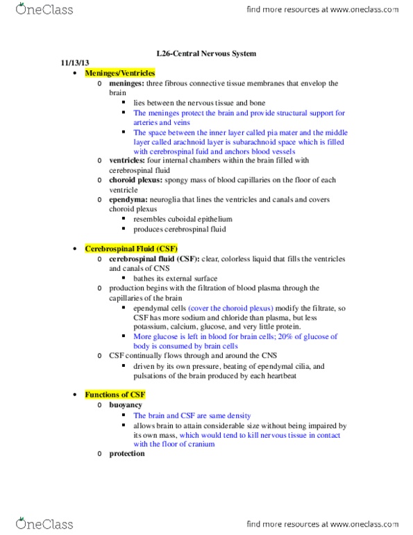 BIOL 1117 Lecture Notes - Meninges, Caffeine, Habituation thumbnail