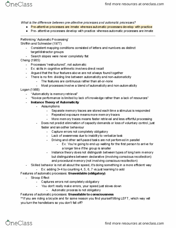 PSYC2013 Lecture Notes - Lecture 3: Stroop Effect, Long-Term Memory, Procedural Memory thumbnail