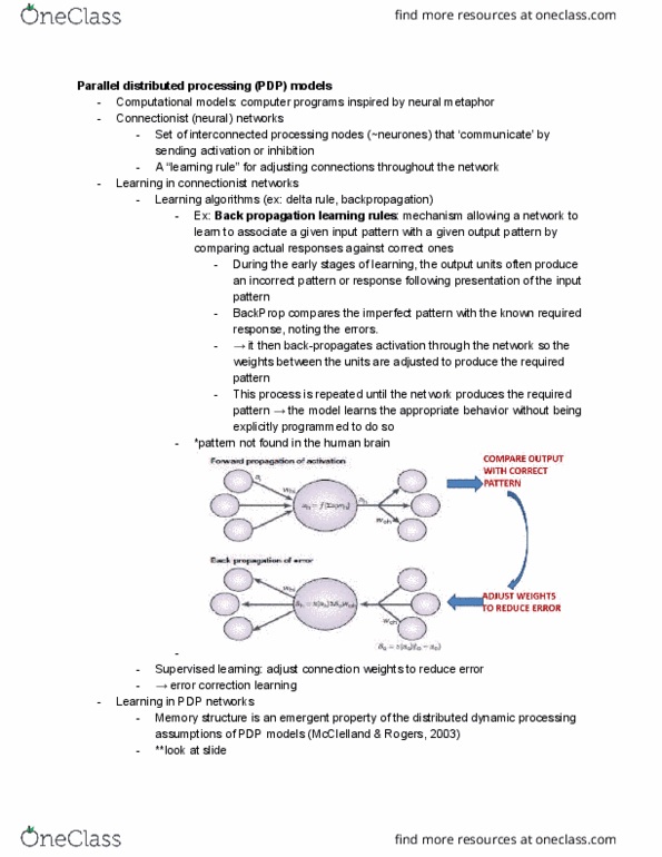 PSYC2013 Lecture Notes - Lecture 5: Connectionism, Backpropagation, Supervised Learning thumbnail