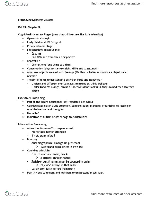 FRHD 2270 Lecture Notes - Lecture 6: Cardinality, Egocentrism, Lev Vygotsky thumbnail