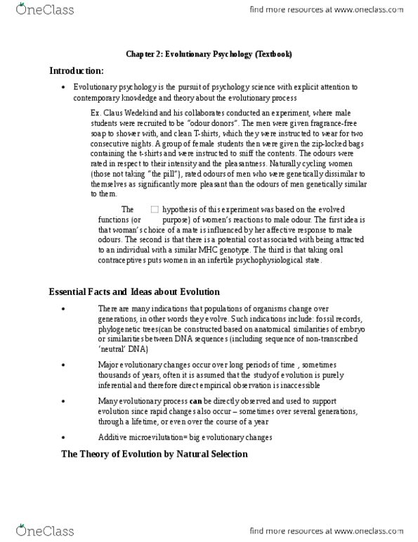 PSYCH 1XX3 Chapter Notes -Evolutionary Psychology, Mate Choice, Phototaxis thumbnail