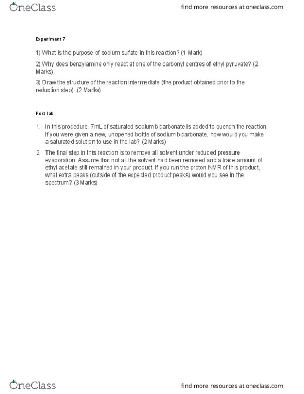 CHEM263 Lecture Notes - Lecture 7: Ethyl Acetate, Sodium Bicarbonate, Sodium Sulfate thumbnail
