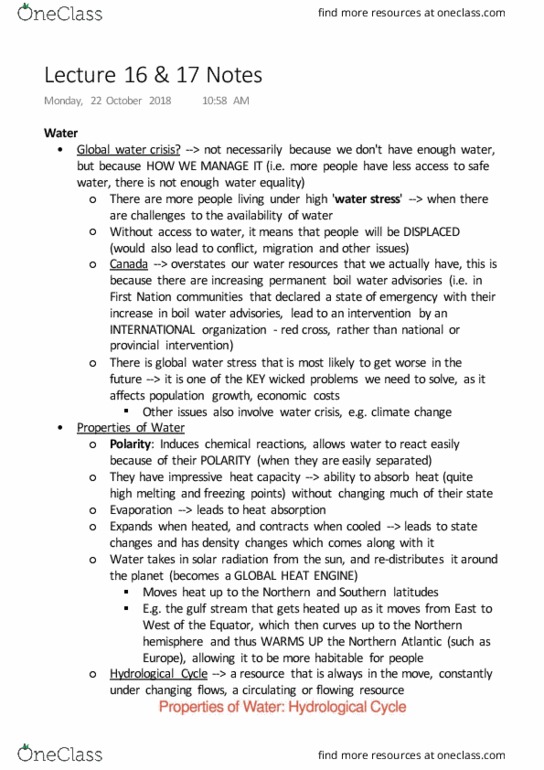 GEOG 310 Lecture Notes - Lecture 16: Gulf Stream, Water Cycle, Wicked Problem thumbnail