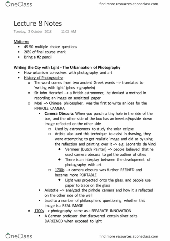 URST 200 Lecture Notes - Lecture 8: John Herschel, Photosensitivity, Sun Pictures thumbnail