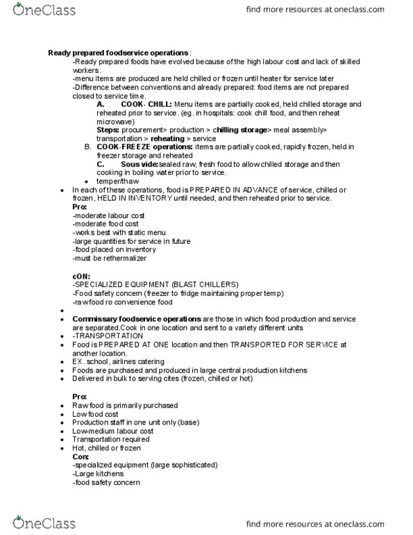 FNS 200 Lecture Notes - Lecture 5: Foodservice, Convenience Food, Food Safety thumbnail