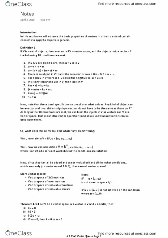 Applied Mathematics 1411A/B Chapter Notes - Chapter 4.1: Scalar Multiplication, Mexican Peso thumbnail