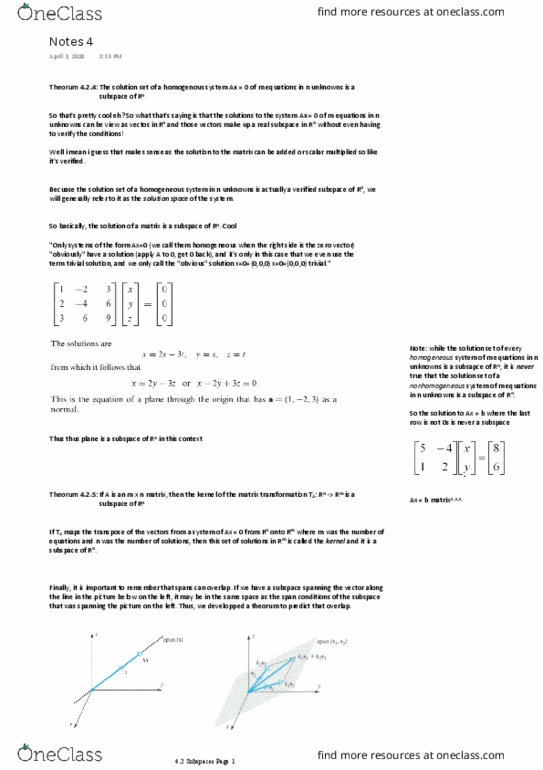 Applied Mathematics 1411A/B Chapter Notes - Chapter 4.2.4: Solution Set, Scalar Multiplication, Transformation Matrix thumbnail