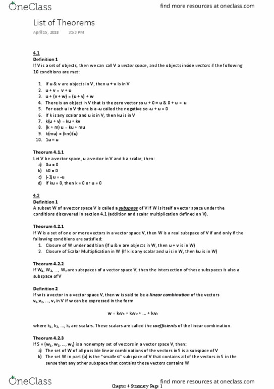 Applied Mathematics 1411A/B Chapter 4: Chapter 4 List of Theorems thumbnail