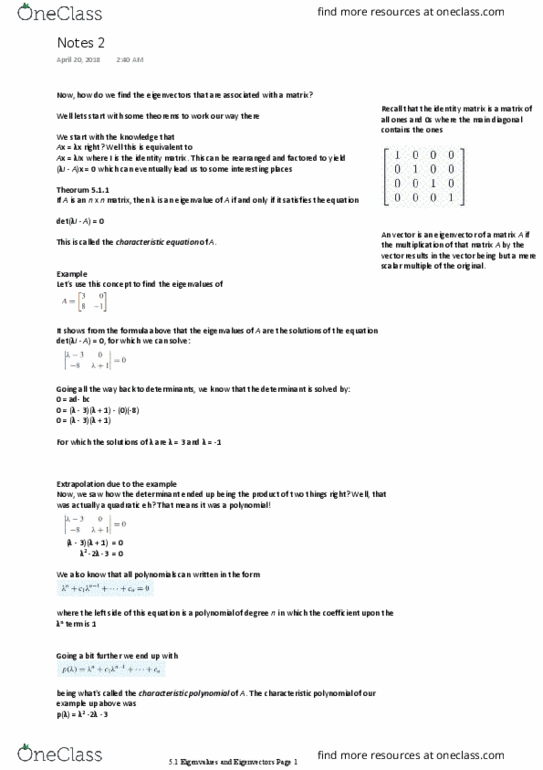 Applied Mathematics 1411A/B Chapter Notes - Chapter 5.1.2: Identity Matrix, Main Diagonal thumbnail