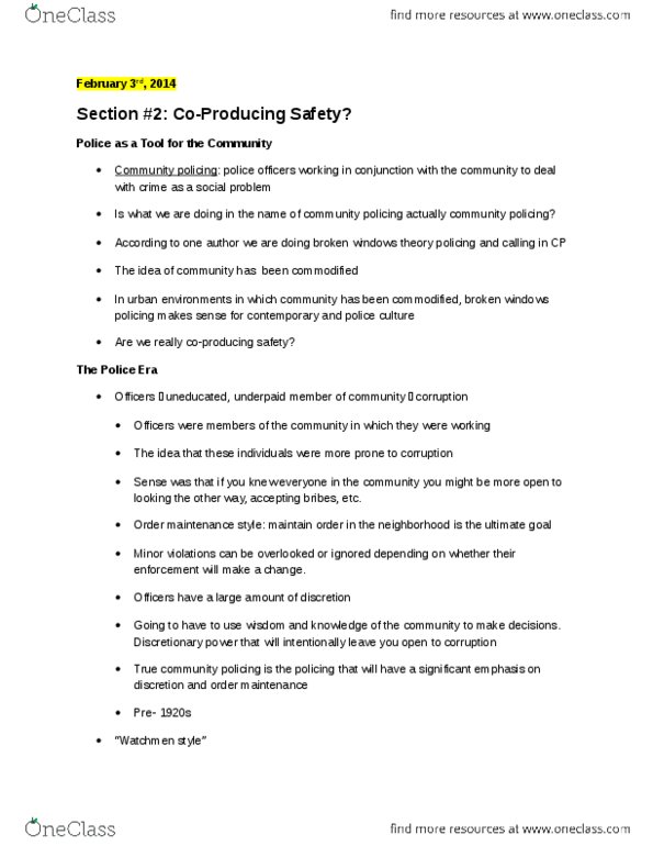 CRM 2310 Lecture Notes - Broken Windows Theory, Community Policing, Crime Prevention thumbnail