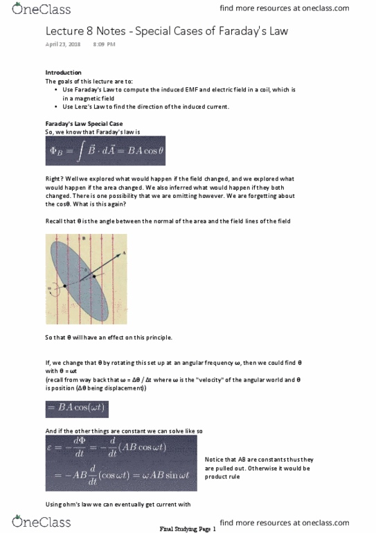 Physics 1402A/B Lecture 8: Lecture 8 Notes - Special Cases of Faraday's Law thumbnail