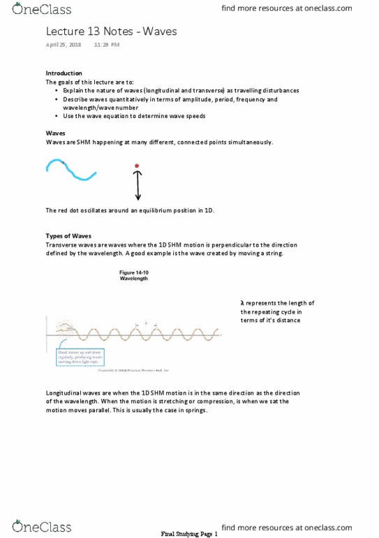 Physics 1402A/B Lecture 13: Lecture 13 Notes - Waves thumbnail