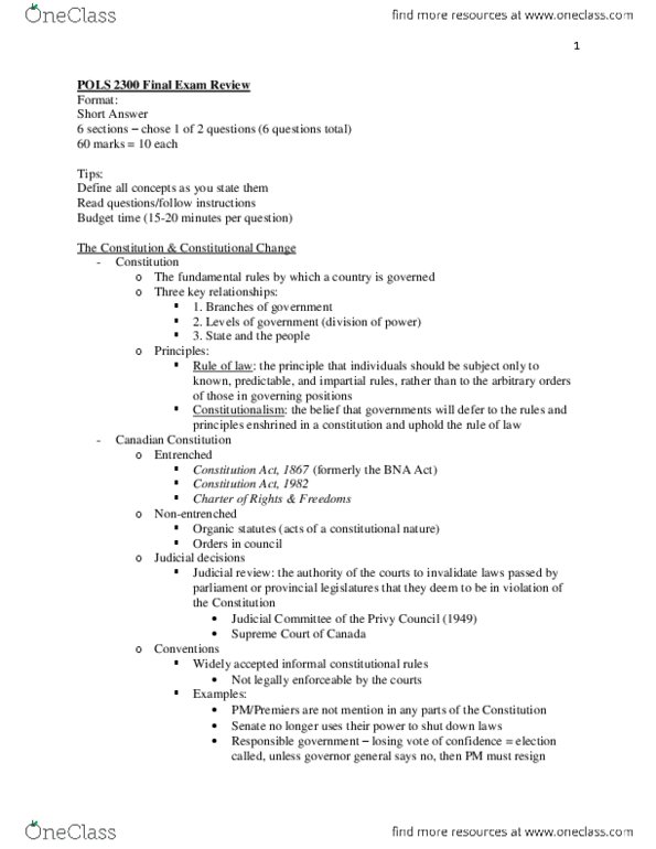 ECON 1050 Chapter Notes -Constitution Act, 1982, National Assembly Of Quebec, Parliamentary Sovereignty thumbnail